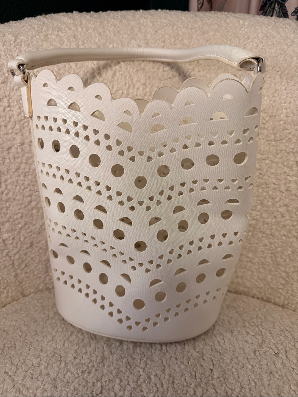 Neiman Marcus White Laser-Cut Bucket Shoulder Bag